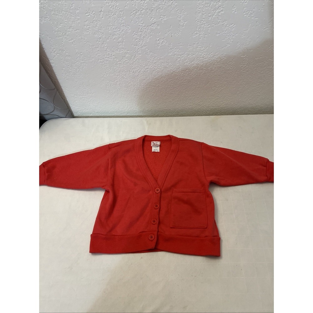 Vintage Buster Brown Toddler Cardigan Sweater Unisex Red‎ Size 2T USA Pocket